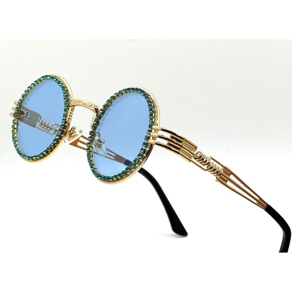 Accessories - Sunglasses Blue Lens Rhinestone Embellished Stylish Touch Glamour Sophistication